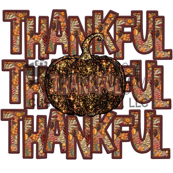 Faux Glitter Embroidery Thankful Pumpkin Sublimation Transfer