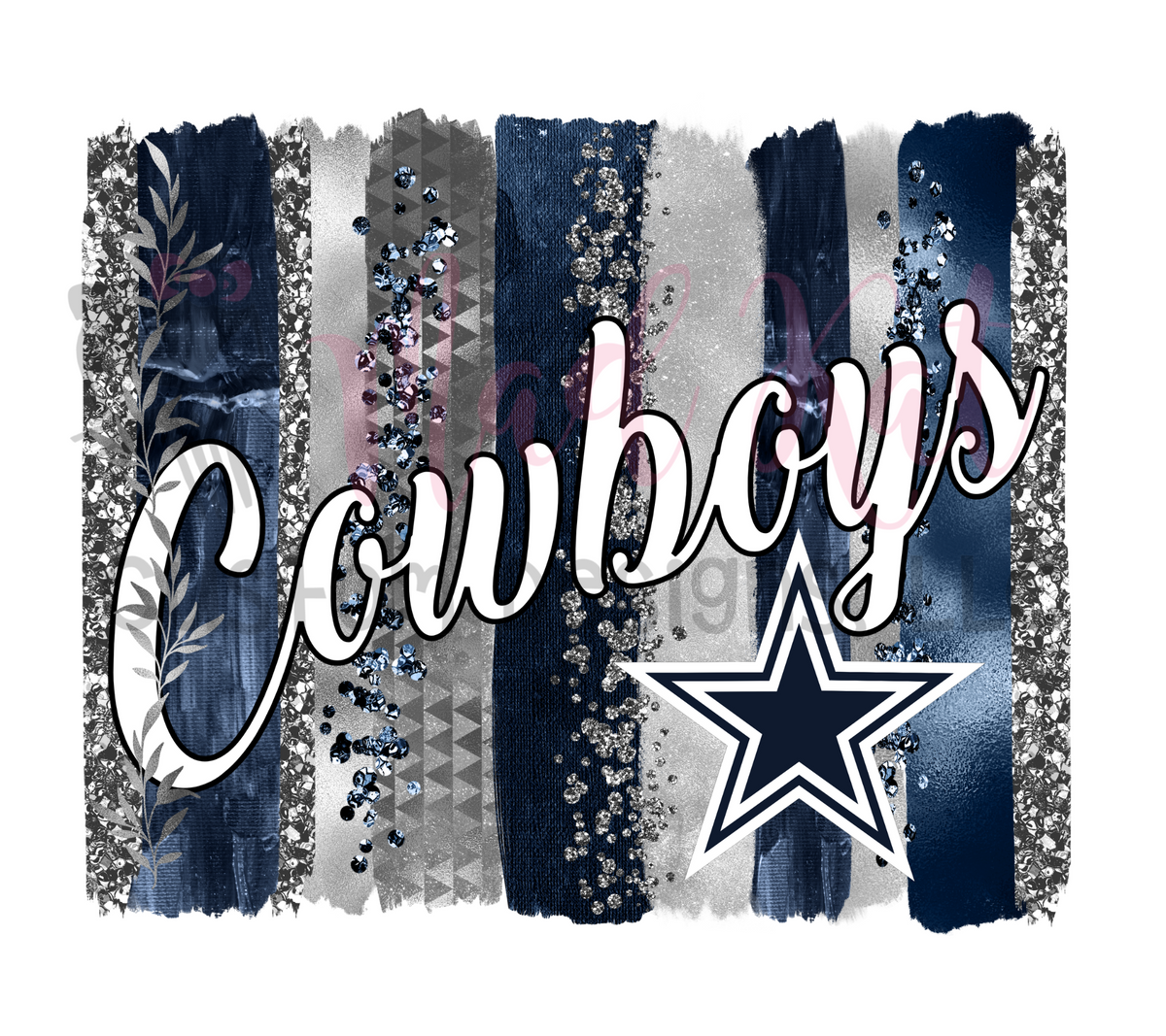 TRANSFER ONLY Football Cowboys Blue Brushstroke Glitter 