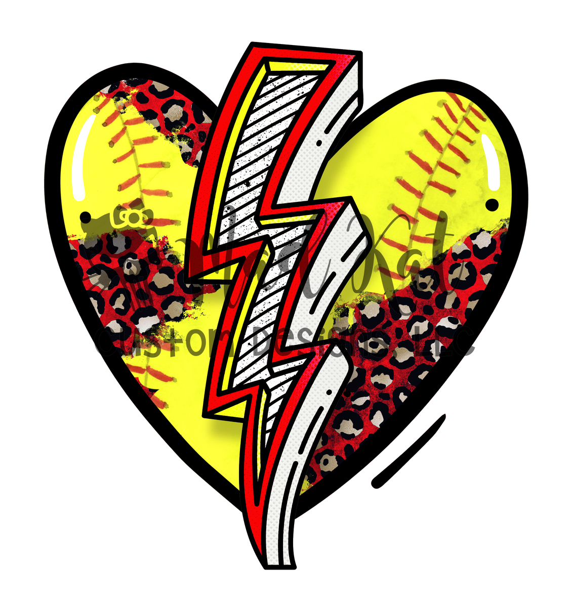 Softball Heart HTV transfer Mad Kat Custom Designs, LLC