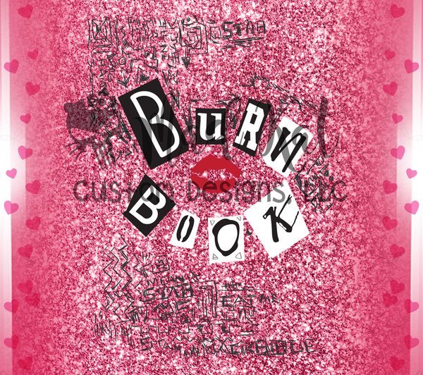 Burn Book Pink Faux Glitter Tumbler Print