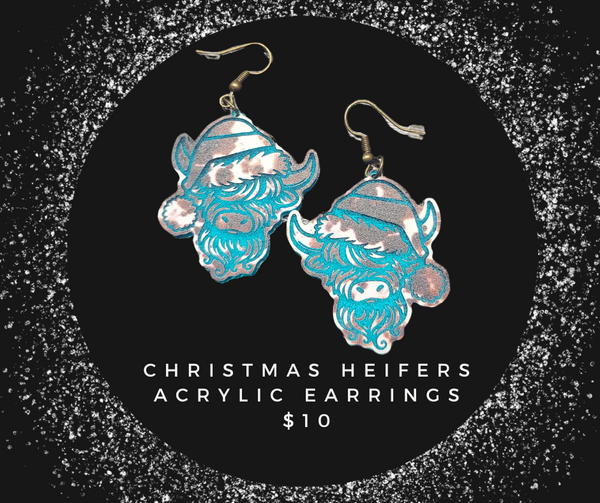 Christmas Heifer Acrylic Earrings