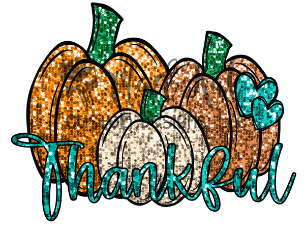 Faux Sequin Pumpkin Trio Thankful HTV transfer