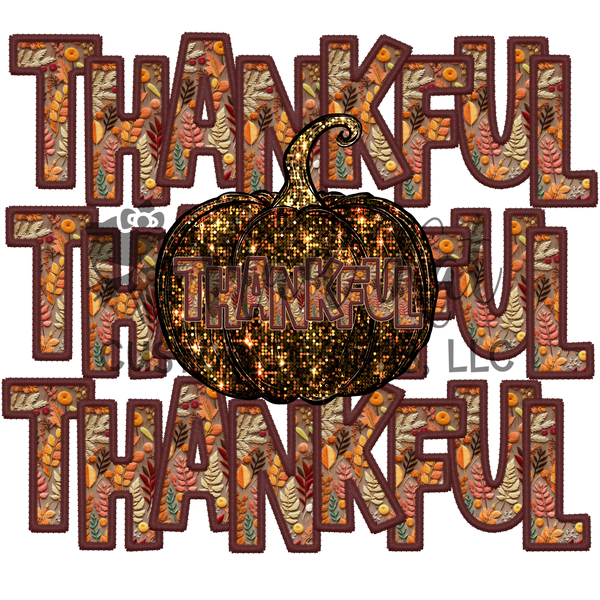 Faux Glitter Embroidery Thankful Pumpkin HTV transfer