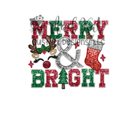 Faux Glitter Merry & Bright HTV transfer