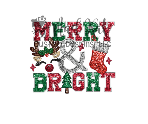 Faux Glitter Merry & Bright Sublimation Transfer