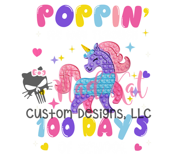 100 Days Poppin Unicorn Sublimation Transfer