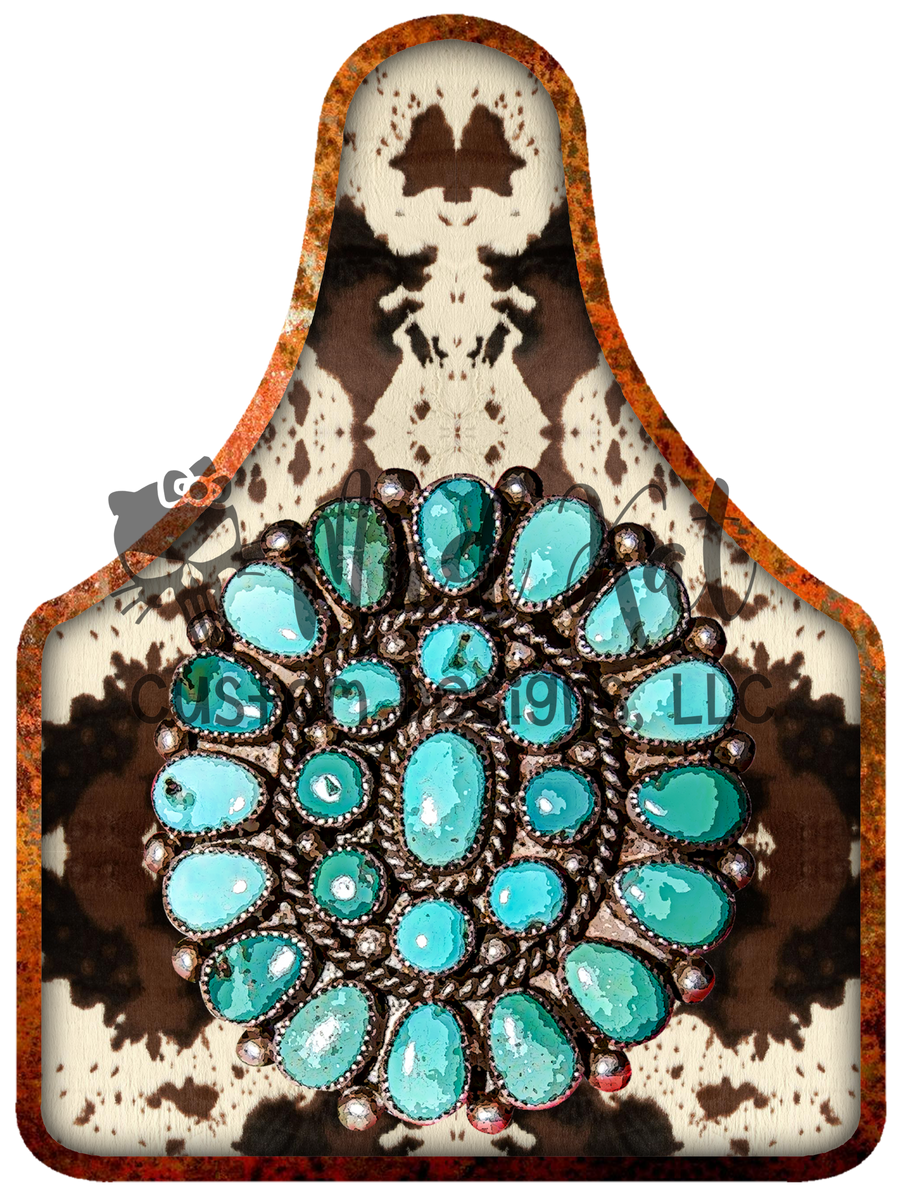 Cow Tag Turquoise HTV transfer – Mad Kat Custom Designs, LLC