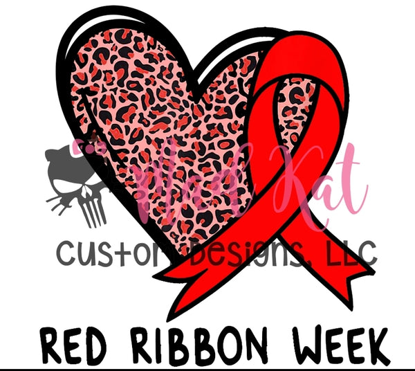 Red Ribbon Week Heart Sublimation Transfer